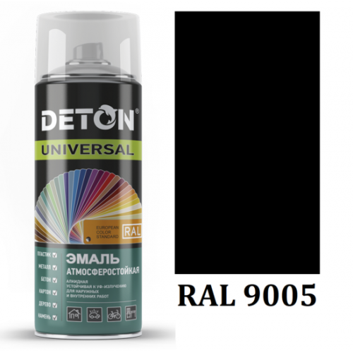 DETON RAL9005 Акриловая эмаль-аэрозоль Черный ГЛЯНЦЕВЫЙ (520мл)