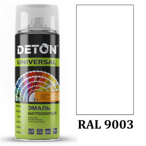 DETON RAL9003 Акриловая эмаль-аэрозоль Сигнальный белый МАТОВЫЙ (520мл)